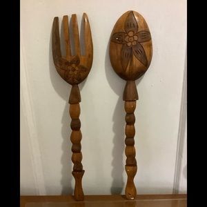 Vintage Wood fork and spoon decor set